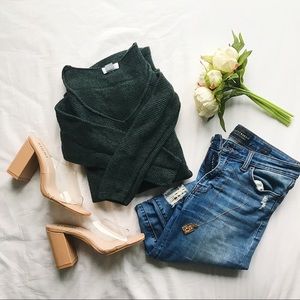 Green Knit V-neck Sweater